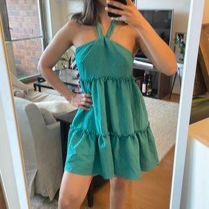 Shein backless turquoise halter summer vacation dress
